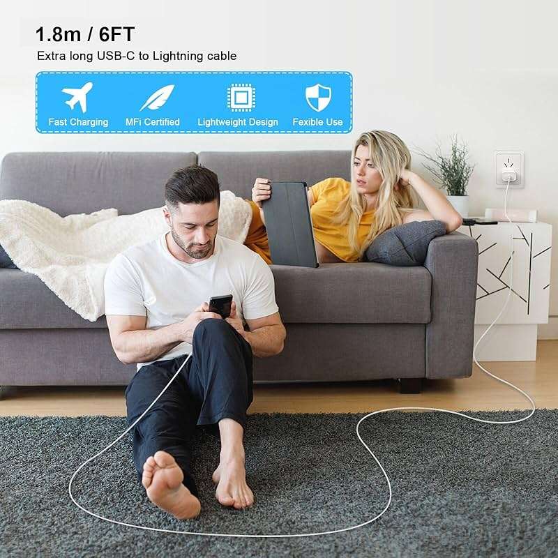 [Apple MFi Certified] iPhone Charger Fast Charging 6FT Compatible for iPhone 14/13/12/11 Pro Max/Xs Max/XR/X 2Pack 20W Type C Fast Charger Block with 6FT USB C to Lightning Data Sync Charging Cable - Image 7