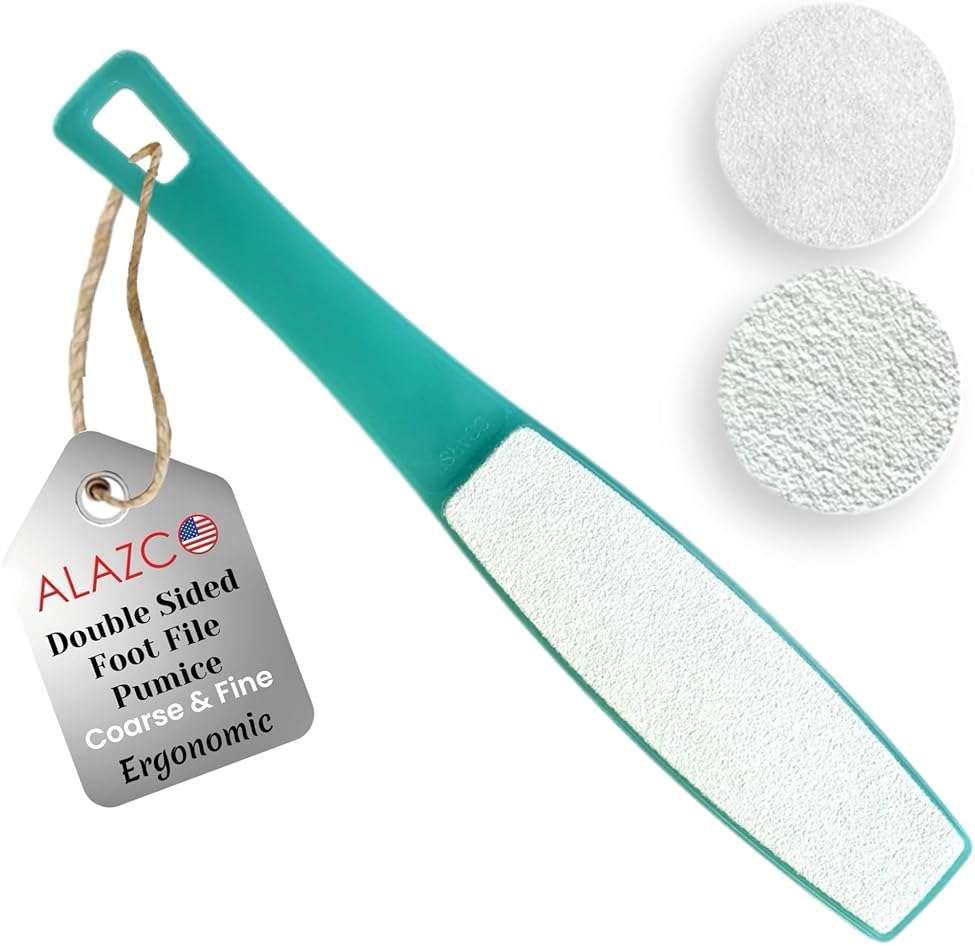 1 ALAZCO Double Sided Foot File Pumice Ergonomic Handle Scrubber Immediate Result Smooth Feet Heel Scraper Exfoliate Buffer Dead Skin Callus Corn Emery Fine & Coarse Pedicure Tool - Image 1
