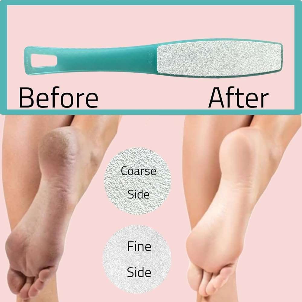 1 ALAZCO Double Sided Foot File Pumice Ergonomic Handle Scrubber Immediate Result Smooth Feet Heel Scraper Exfoliate Buffer Dead Skin Callus Corn Emery Fine & Coarse Pedicure Tool - Image 3