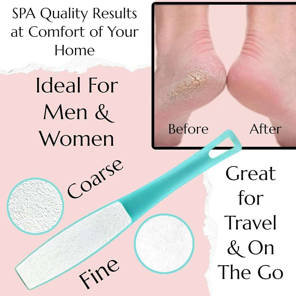 1 ALAZCO Double Sided Foot File Pumice Ergonomic Handle Scrubber Immediate Result Smooth Feet Heel Scraper Exfoliate Buffer Dead Skin Callus Corn Emery Fine & Coarse Pedicure Tool - Image 4