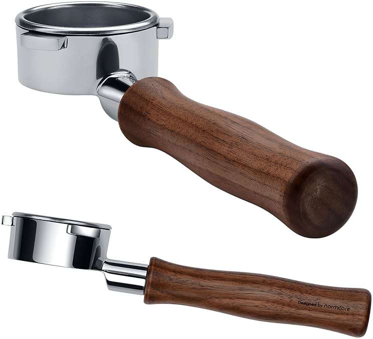Normcore 54mm Bottomless Portafilter, Naked Portafilter Fits Breville Sage Barista Express Machines, 18g Filter Basket Included, Genuine American Walnut Handle - Image 1