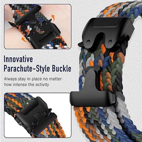 Nylon Braided Watch Band for Garmin Vivoactive 6/Vivoactive 5/Forerunner 570 42mm/165/165 Music/Approach S50/S44, Secure Parachute-Style Buckle Strap for Garmin Venu Sq 2/Sq 2 Music Edition, Colorful - Image 2