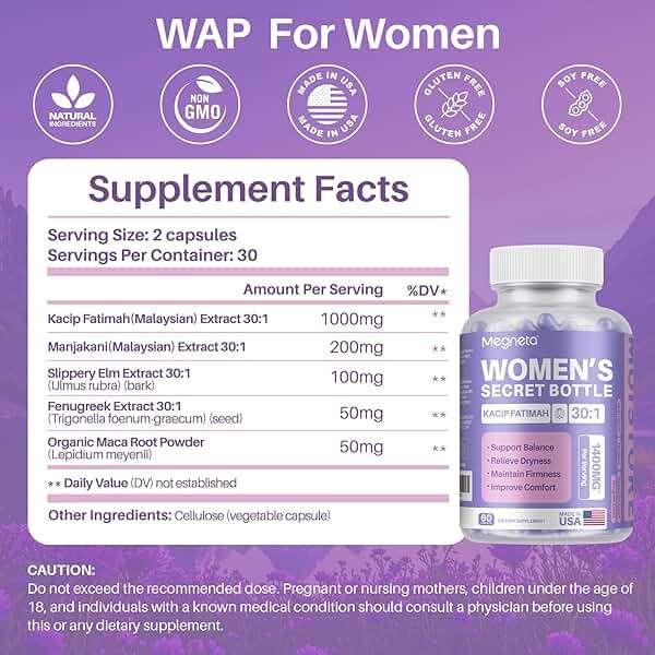 MEGNETA Vaginal Moisturizer, Kacip Fatimah 1,000mg & Manjakni 200mg for Female Intimate Health, Slippery Elm for Women, Vegan, 60 Capsules - Image 2