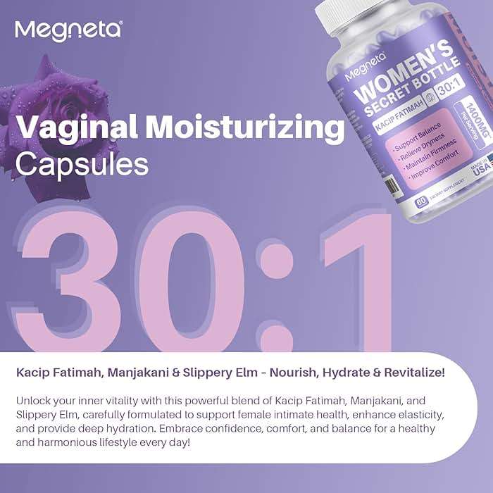 MEGNETA Vaginal Moisturizer, Kacip Fatimah 1,000mg & Manjakni 200mg for Female Intimate Health, Slippery Elm for Women, Vegan, 60 Capsules - Image 5