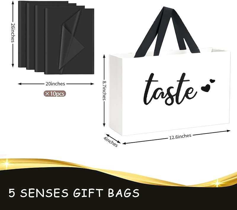 YIXAXKAO 5 Senses Gift Bags Five Senses Birthday Party Decorations with Tissue Paper, Rose Petals and Happy Birthday Banner Balloons Five Senses Gift for Him Husband Boyfriend (Black white) - Image 2