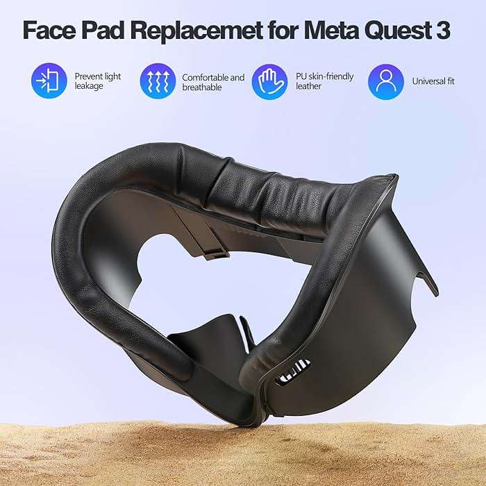 VZNEK Face Cover Pad for Oculus Quest 3, Sweat-Proof PU Foam Cushion for Meta Quest 3, Compatible with Oculus Quest 3 Original Spacer (for Quest 3) - Image 2
