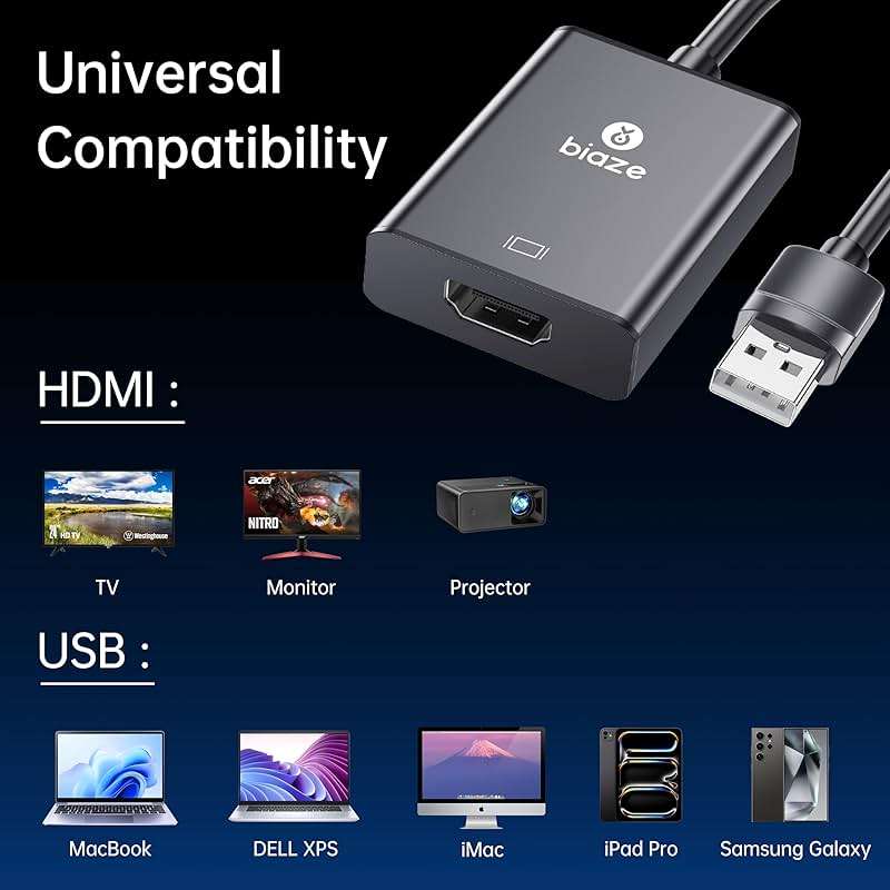 biaze USB to HDMI Converter, Supports 4K@60Hz HDR, Compatible with laptops/desktops/TVs/Monitors/projectors. HDMI to USB Adapter, Compatible with Windows/Mac Systems (USB to HDMI Converter) - Image 2