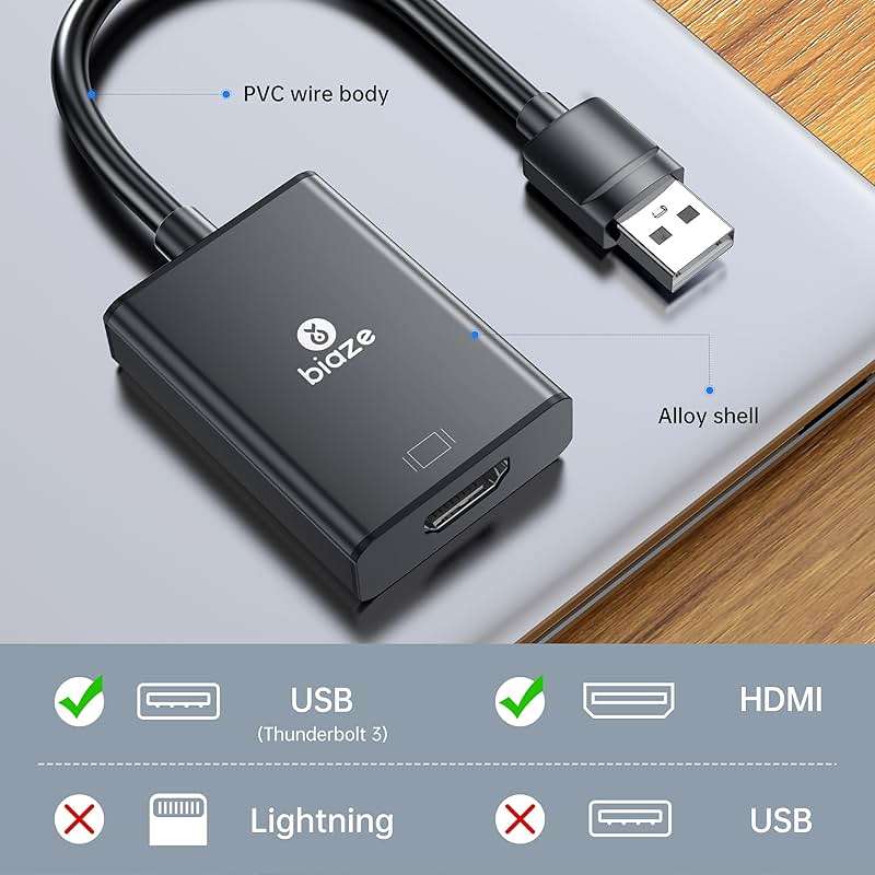 biaze USB to HDMI Converter, Supports 4K@60Hz HDR, Compatible with laptops/desktops/TVs/Monitors/projectors. HDMI to USB Adapter, Compatible with Windows/Mac Systems (USB to HDMI Converter) - Image 4