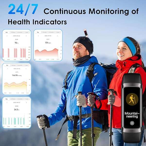 VUHIGIB Fitness Tracker, 24/7 Heart Rate Blood Oxygen Blood Pressure Body Temp Monitor Sleep Calorie Tracker with 1.1" AMOLED Touch Color Screen Pedometer Smart Watch Waterproof for Women Men - Image 2
