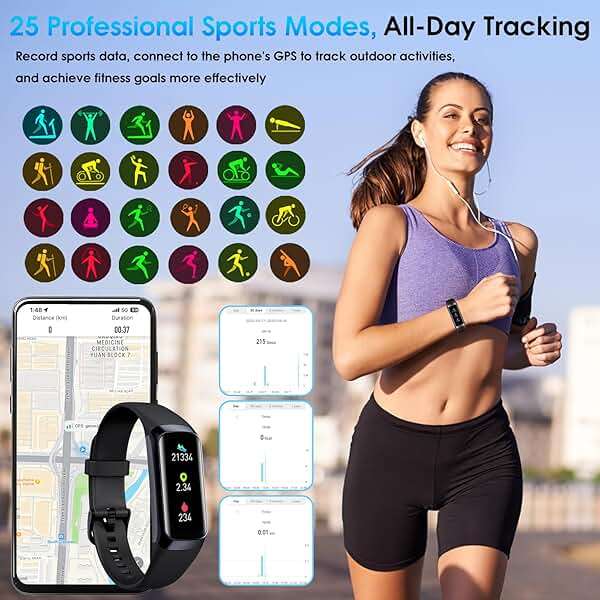 VUHIGIB Fitness Tracker, 24/7 Heart Rate Blood Oxygen Blood Pressure Body Temp Monitor Sleep Calorie Tracker with 1.1" AMOLED Touch Color Screen Pedometer Smart Watch Waterproof for Women Men - Image 4