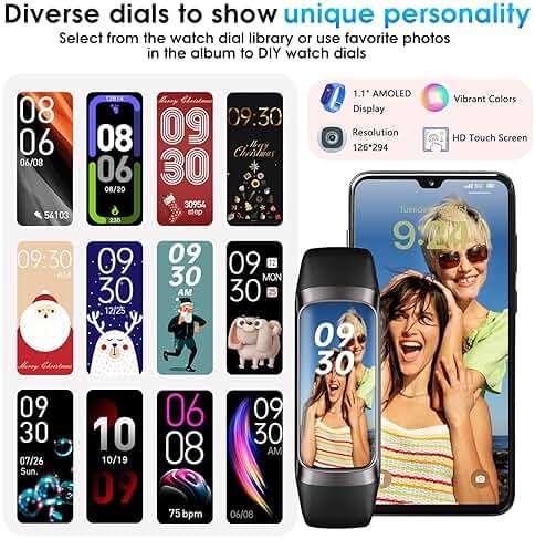 VUHIGIB Fitness Tracker, 24/7 Heart Rate Blood Oxygen Blood Pressure Body Temp Monitor Sleep Calorie Tracker with 1.1" AMOLED Touch Color Screen Pedometer Smart Watch Waterproof for Women Men - Image 6
