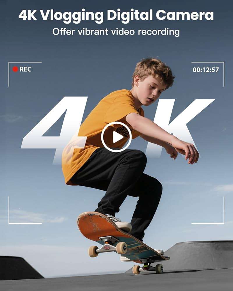 4K Digital Camera for Photography, WiFi 64MP 180° Flip Screen 3" Autofocus Vlogging Camera for YouTube, 16X Zoom Compact Point and Shoot Cameras for Beginner with 32GB Card, 2 Batteries - Image 2