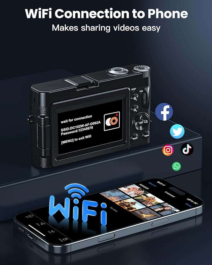 4K Digital Camera for Photography, WiFi 64MP 180° Flip Screen 3" Autofocus Vlogging Camera for YouTube, 16X Zoom Compact Point and Shoot Cameras for Beginner with 32GB Card, 2 Batteries - Image 4