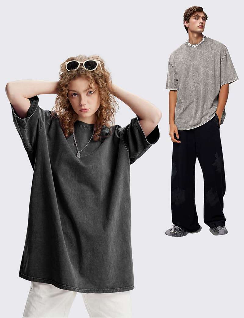 Eiscntd Men's Oversized T-Shirts Heavyweight Cotton Vintage Washed Loose Fit Unisex Baggy Tee Shirts - Image 2