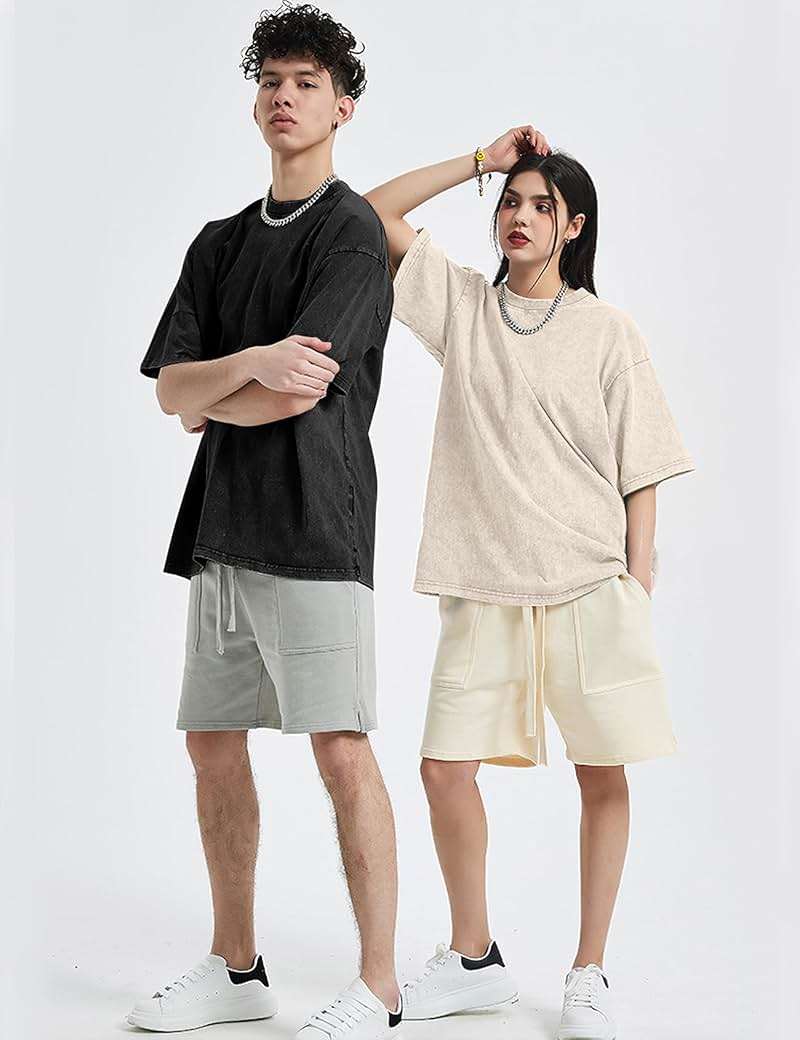 Eiscntd Men's Oversized T-Shirts Heavyweight Cotton Vintage Washed Loose Fit Unisex Baggy Tee Shirts - Image 3