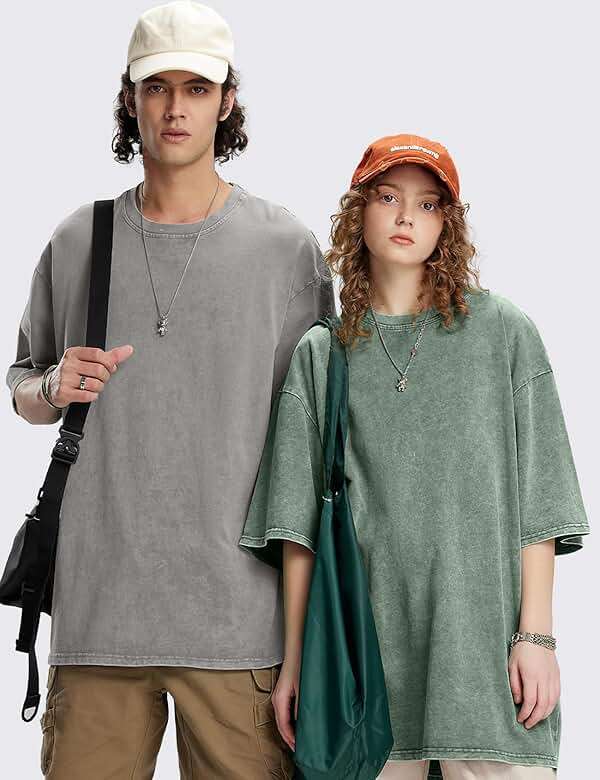 Eiscntd Men's Oversized T-Shirts Heavyweight Cotton Vintage Washed Loose Fit Unisex Baggy Tee Shirts - Image 4