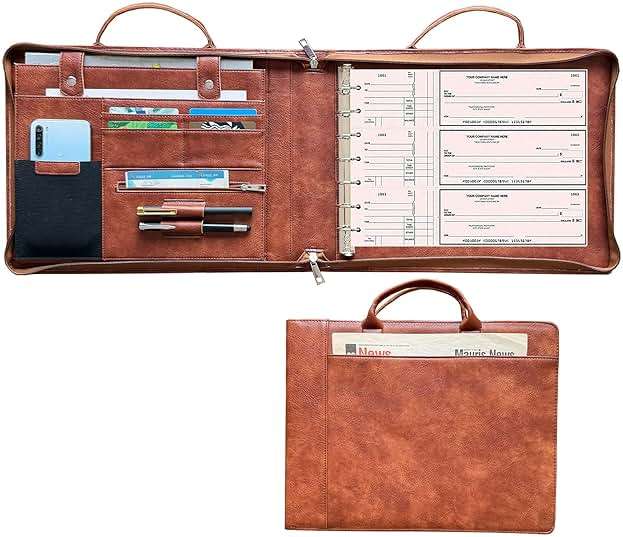 Gvalant 7 Ring Check Binder Vegan Leather Portfolio for 3-Up Business Size Checks, with Handle and Zippered Briefcase with 500 Check Capacity，9 x 13 inch Sheets - Image 1