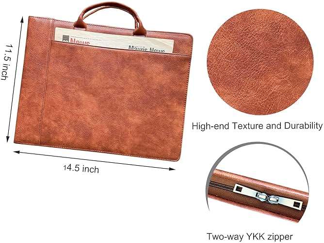 Gvalant 7 Ring Check Binder Vegan Leather Portfolio for 3-Up Business Size Checks, with Handle and Zippered Briefcase with 500 Check Capacity，9 x 13 inch Sheets - Image 3