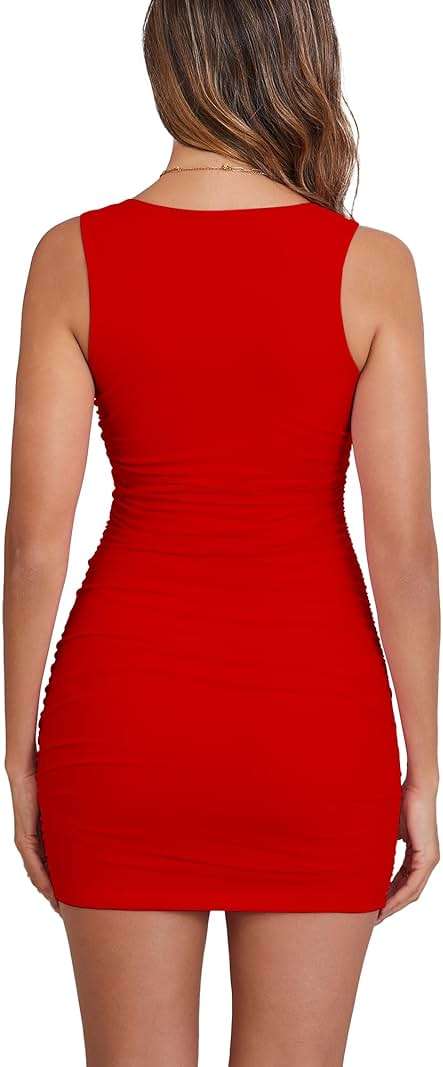BORIFLORS Women's Sexy Bodycon Corset Mini Dresses Square Neck Ruched Sleeveless Club Party Short Dress - Image 2