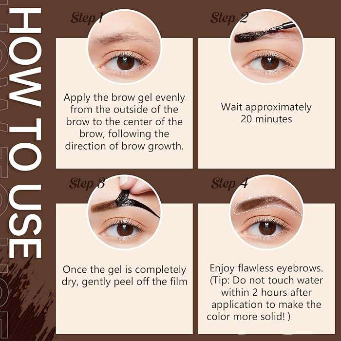 Easy Peel off Eyebrow Gel, Qiciy Tattoo Eyebrow Gel Easy Peel Off, Tinted Eye Brow, Professional Eye Brow Tint, Waterproof & Sweatproof (Dark Brown) - Image 6