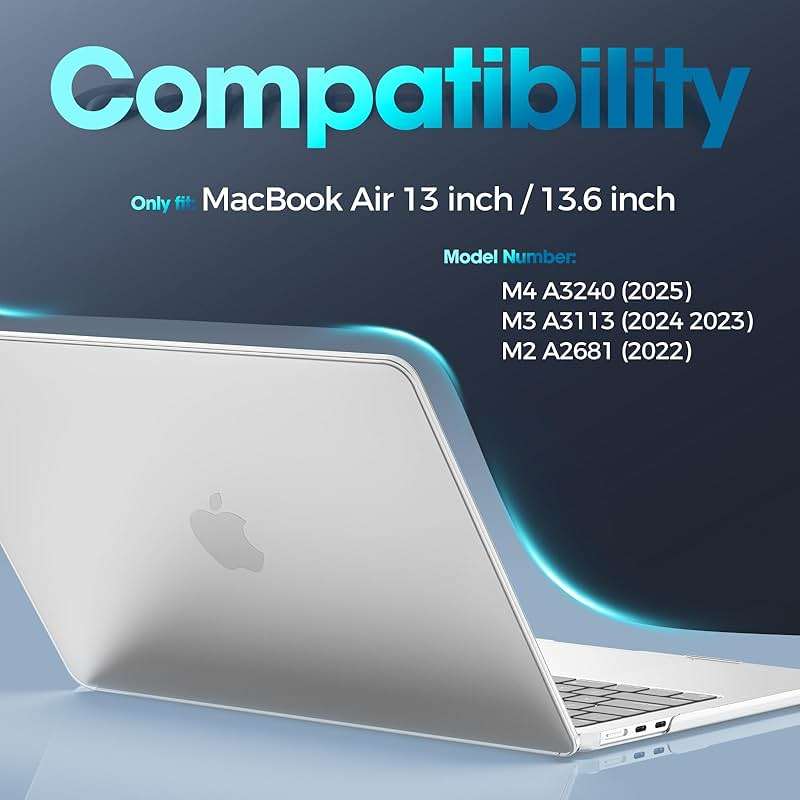 ProCase Hard Shell Case for MacBook Air 13 inch 2026 2025 2024 2023 2022, M5 A3449, M4 A3240, M3 A3113, M2 A2681, Laptop Cover for MacBook Air 13.6" -Clear - Image 2