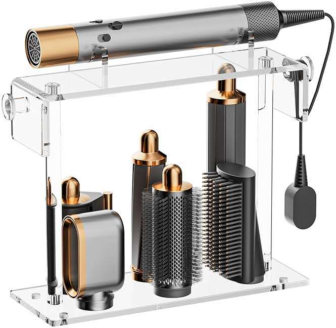 YUNEASELF Storage Holdr Compatible with Dyson Airwrap Styler Accessories: Acrylic 6 Holes Countertop Organizer for Dyson Long Barrel Attachment - Clear Stand for Bathroom Vanity Makeup Table - Image 1