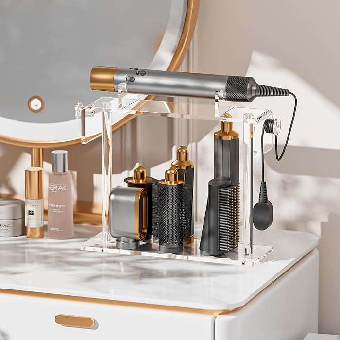 YUNEASELF Storage Holdr Compatible with Dyson Airwrap Styler Accessories: Acrylic 6 Holes Countertop Organizer for Dyson Long Barrel Attachment - Clear Stand for Bathroom Vanity Makeup Table - Image 2