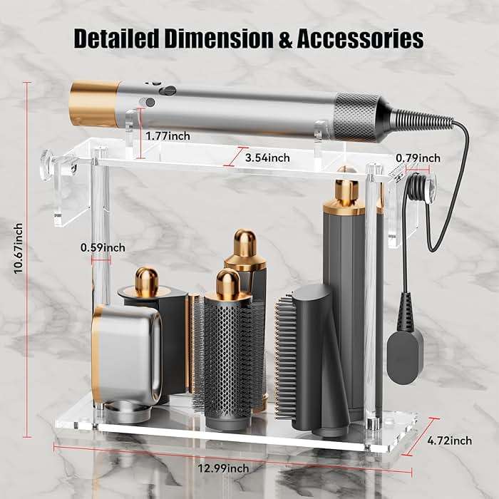 YUNEASELF Storage Holdr Compatible with Dyson Airwrap Styler Accessories: Acrylic 6 Holes Countertop Organizer for Dyson Long Barrel Attachment - Clear Stand for Bathroom Vanity Makeup Table - Image 3