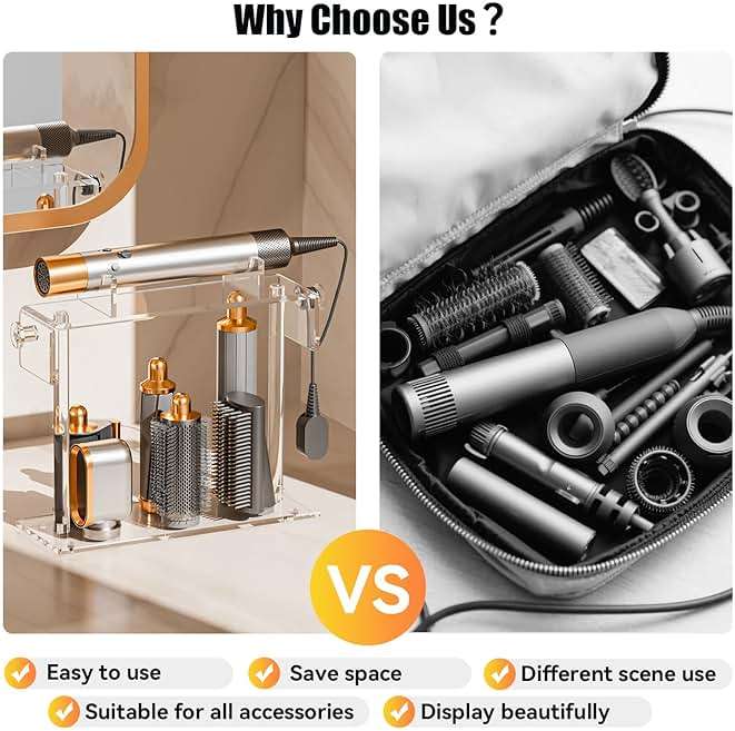 YUNEASELF Storage Holdr Compatible with Dyson Airwrap Styler Accessories: Acrylic 6 Holes Countertop Organizer for Dyson Long Barrel Attachment - Clear Stand for Bathroom Vanity Makeup Table - Image 4
