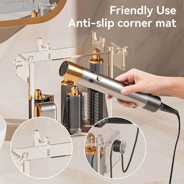 YUNEASELF Storage Holdr Compatible with Dyson Airwrap Styler Accessories: Acrylic 6 Holes Countertop Organizer for Dyson Long Barrel Attachment - Clear Stand for Bathroom Vanity Makeup Table - Image 5