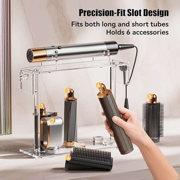 YUNEASELF Storage Holdr Compatible with Dyson Airwrap Styler Accessories: Acrylic 6 Holes Countertop Organizer for Dyson Long Barrel Attachment - Clear Stand for Bathroom Vanity Makeup Table - Image 7