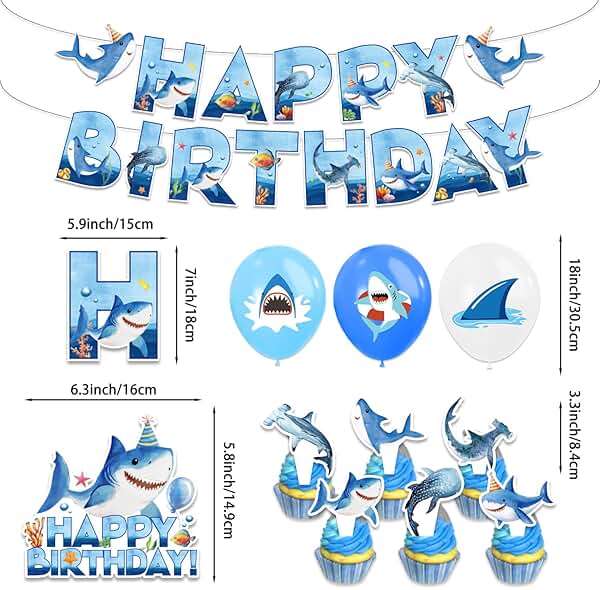 Shark Birthday Party Decorations, Shark Party Supplies with Birthday Banner, Backdrop, Tablecloth, Balloons, Plates, Napkins, Forks, Cake Topper, Cupcake Toppers - Image 2