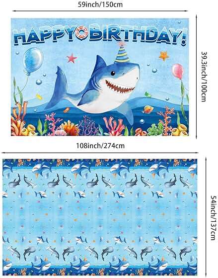 Shark Birthday Party Decorations, Shark Party Supplies with Birthday Banner, Backdrop, Tablecloth, Balloons, Plates, Napkins, Forks, Cake Topper, Cupcake Toppers - Image 5