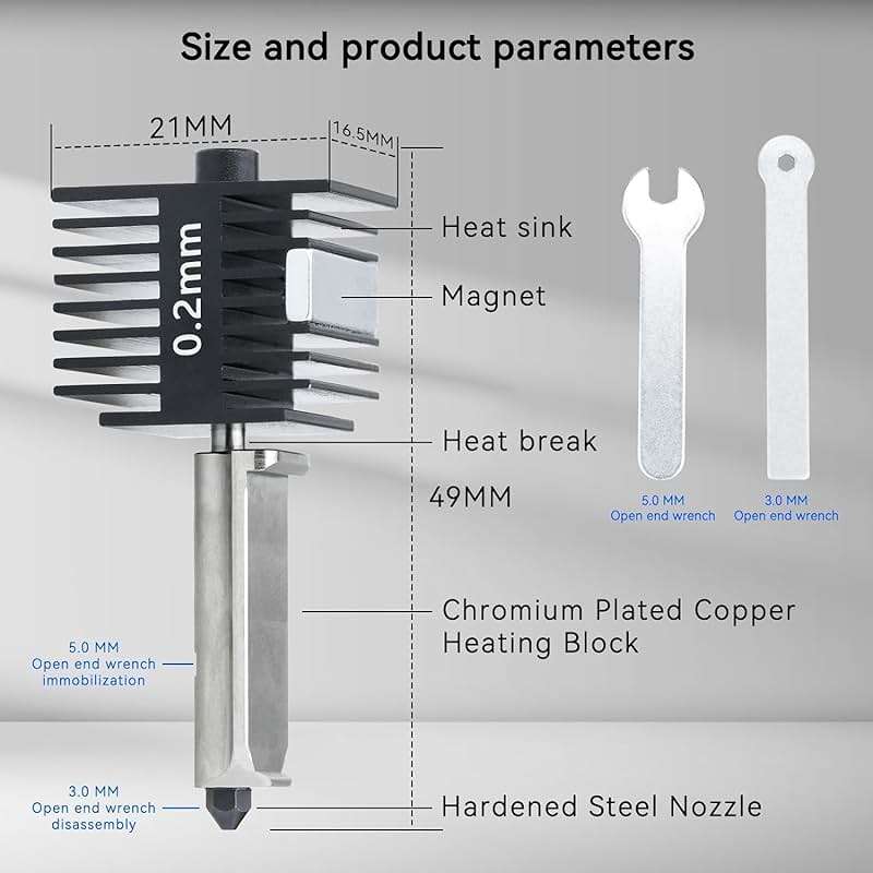 3pac A1 Mini/A1/A2L Hotend Print Head Hot End Kit 0.2mm+0.4mm+0.6mm Extruder Upgrade High Temperature 0.4 mm Hardened Steel Nozzle Replacement with Silicone Cover Sock for Bambu Laboratory 3D Printer - Image 7