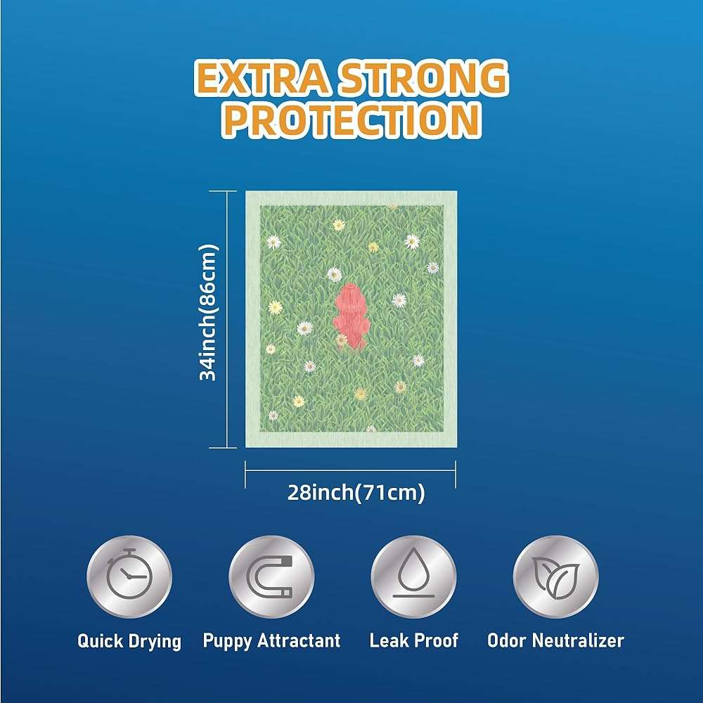 HONEYCARE Dog Training Pads with Grassfield & Fire Hydrant Printing丨Eliminating Urine Odor Puppy Pads 丨 XL Premium Dog Pee Pads (30Count, 28x34 inch) - Image 4