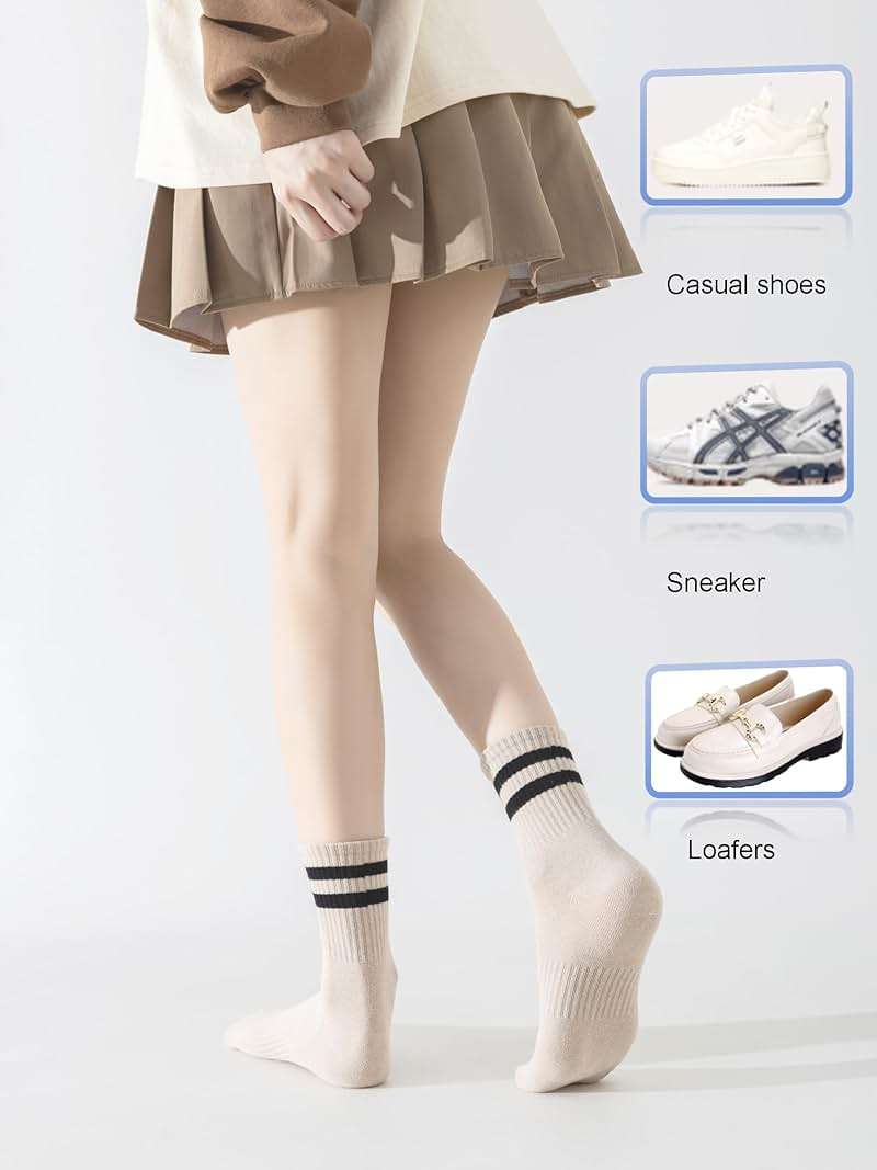 YUWELL Womens Striped Crew Socks, Cotton Cozy Casual Socks for Women 4 Pairs, Size 5-10 - Image 4