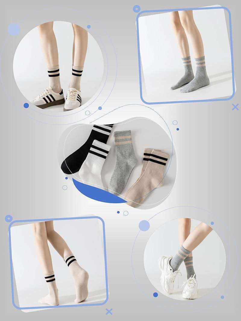 YUWELL Womens Striped Crew Socks, Cotton Cozy Casual Socks for Women 4 Pairs, Size 5-10 - Image 5