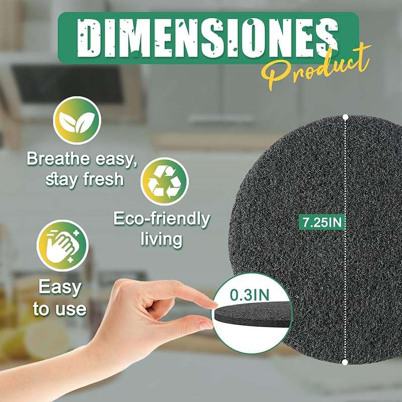 LMJP 7.25 Inch Charcoal Filters for 10 Pack Kitchen Countertop Compost Bins - Extra Thick 0.3" for Longer Lasting Activated Carbon - Image 2