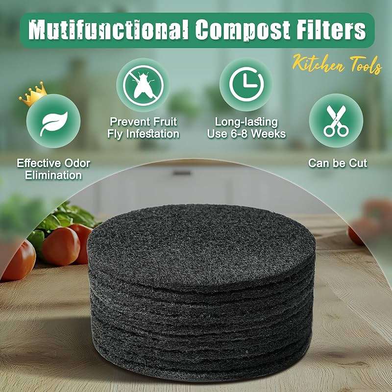 LMJP 7.25 Inch Charcoal Filters for 10 Pack Kitchen Countertop Compost Bins - Extra Thick 0.3" for Longer Lasting Activated Carbon - Image 3