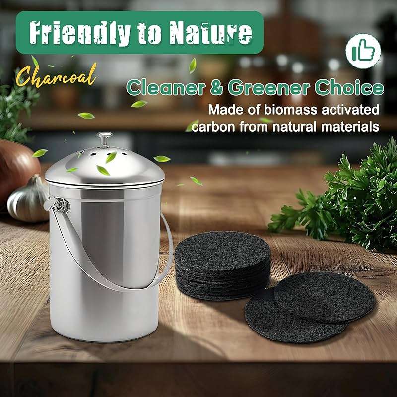 LMJP 7.25 Inch Charcoal Filters for 10 Pack Kitchen Countertop Compost Bins - Extra Thick 0.3" for Longer Lasting Activated Carbon - Image 5