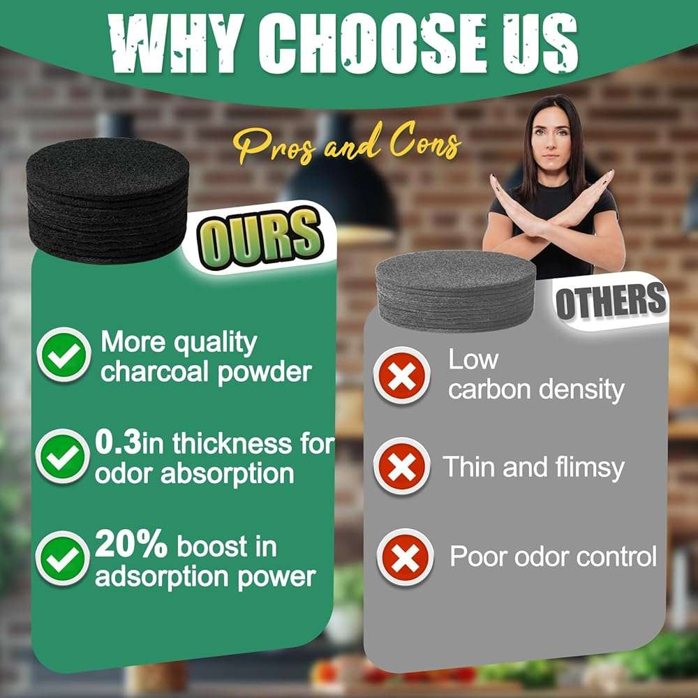 LMJP 7.25 Inch Charcoal Filters for 10 Pack Kitchen Countertop Compost Bins - Extra Thick 0.3" for Longer Lasting Activated Carbon - Image 6