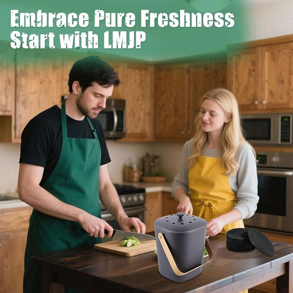 LMJP 7.25 Inch Charcoal Filters for 10 Pack Kitchen Countertop Compost Bins - Extra Thick 0.3" for Longer Lasting Activated Carbon - Image 8