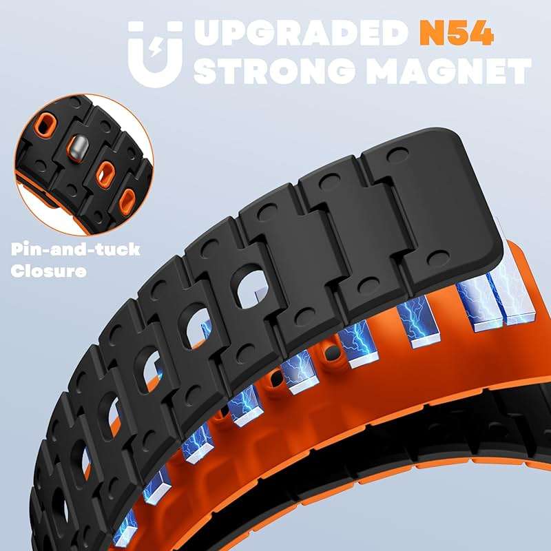 Bandletic Watchband Compatible with Samsung Galaxy Watch Ultra(2025/2024)Bands 47mm for Women, Silicone Strong Magnet Wristbands Adjustable Sport Strap for Galaxy Watch Ultra Bands for Man, Black Orange - Image 2