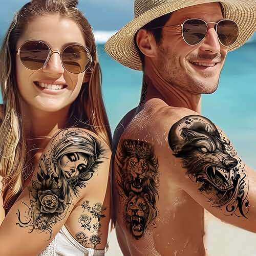 72 Sheets Temporary Tattoos for Men Women Adults - Black 3D Realistic Scary Animals Skulls Scars, Fake Tattoos Set for Halloween Cosplay Arm Sleeve Neck, Waterproof Long-Lasting Body Tattoo Sticker - Image 3