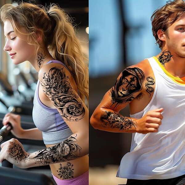 72 Sheets Temporary Tattoos for Men Women Adults - Black 3D Realistic Scary Animals Skulls Scars, Fake Tattoos Set for Halloween Cosplay Arm Sleeve Neck, Waterproof Long-Lasting Body Tattoo Sticker - Image 5