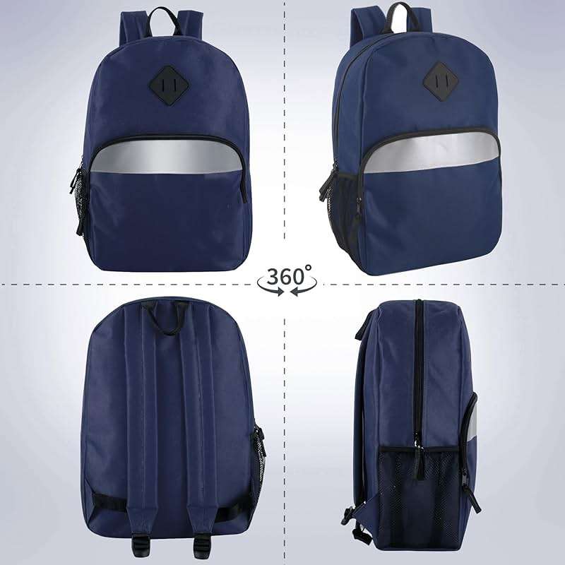 Trail maker 17" Backpack – Reflective School Backpack with Padded Straps, Water Bottle Pockets for Kids & Adults, School Travel Camp (Navy) - Image 5