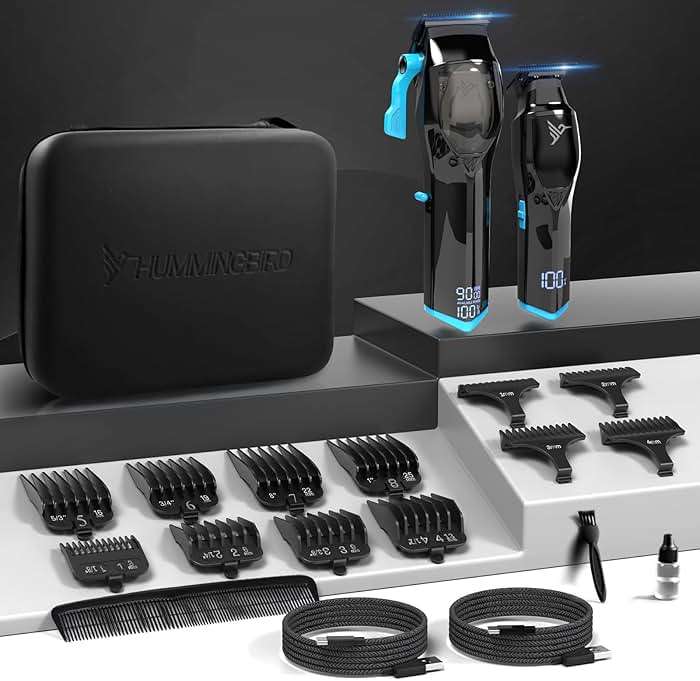 HUMMINGBIRD Pro Series Hair Clippers and Trimmer Set – 9,000 RPM Brushless Motor, DLC Blade, Zero-Gapped T-Blade Trimmer, Cordless USB-C Rechargeable, Super Torque, Carry Case, Professional Barber Kit - Image 7