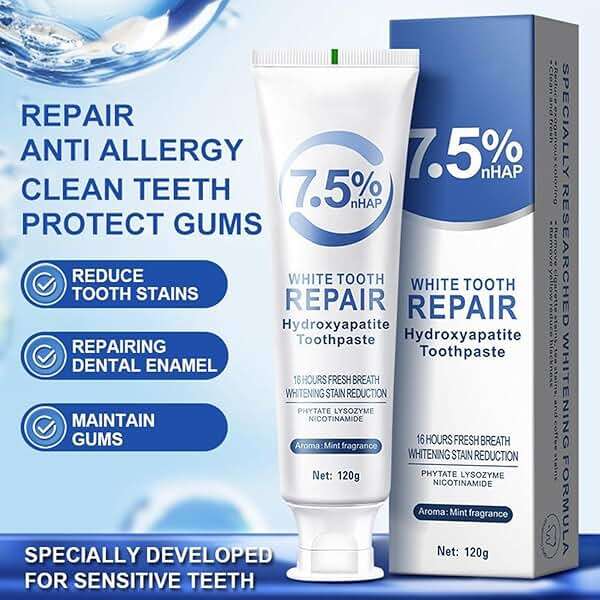 7.5% Hydroxyapatite Toothpaste, Fluoride-Free Toothpaste with Mint Flavor, Everyday Oral Care Formula, Fresh Breath Toothpaste, Gentle Cleaning for Daily Use, 4.23 Oz (White，2PC) - Image 2