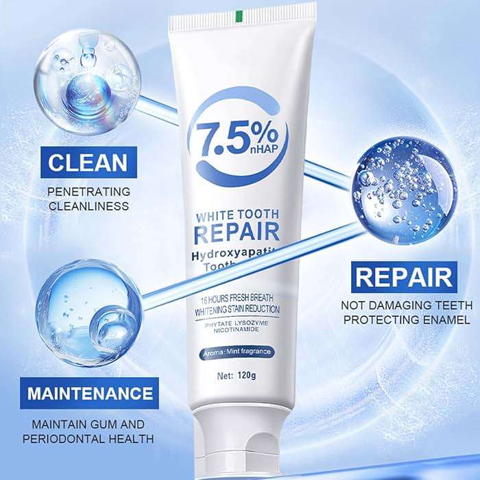 7.5% Hydroxyapatite Toothpaste, Fluoride-Free Toothpaste with Mint Flavor, Everyday Oral Care Formula, Fresh Breath Toothpaste, Gentle Cleaning for Daily Use, 4.23 Oz (White，2PC) - Image 4