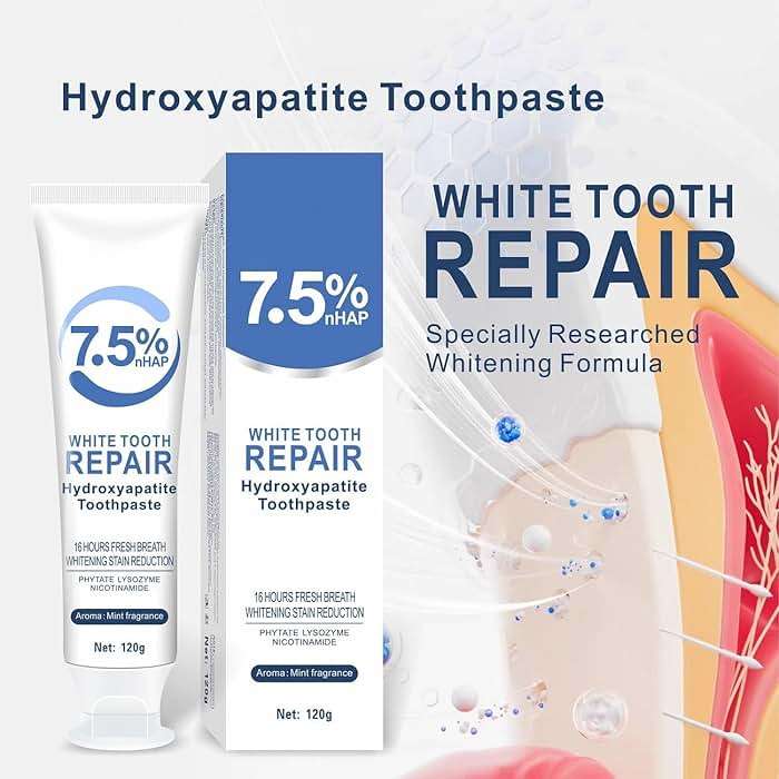 7.5% Hydroxyapatite Toothpaste, Fluoride-Free Toothpaste with Mint Flavor, Everyday Oral Care Formula, Fresh Breath Toothpaste, Gentle Cleaning for Daily Use, 4.23 Oz (White，2PC) - Image 5